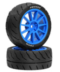 Blue Rugged Rubber RC Tire Wheel Set For 1 Tenth Scale Racing Cars, Fits TT01 TT01E TT02 TT02B TA06 XV01 XV02 PTG-2