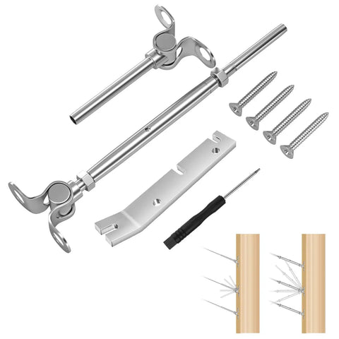 Heavy Duty 3/16 Inch Cable Railing Kit With Swage Toggle Turnbuckles, T316 Stainless Steel For Wood Posts, hardware components view