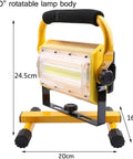 100W 2000Lm Led Work Light Rechargeable Portable Floodlight Ip65 Water, rotatable lamp body and adjustable stand dimensions.