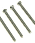 Premium Electric Guitar Humbucker Pickup Height Adjustment Screws And Coiled Springs Usa Thread Nickel Plated Hardware Pack Of 20, close-up of four nickel plated screws.