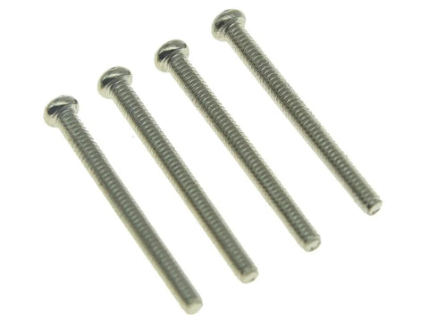 Premium Electric Guitar Humbucker Pickup Height Adjustment Screws And Coiled Springs Usa Thread Nickel Plated Hardware Pack Of 20, close-up of four nickel plated screws.