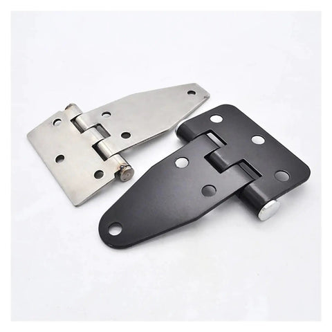 Two Industrial Grade Iron Hinges for Electric Switchgear and Automation Control Panel Doors, showcasing heavy duty construction.
