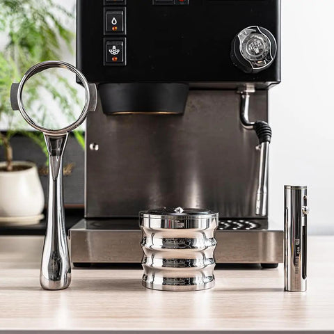 Premium Retractable Espresso WDT Tool All Stainless Steel Coffee Distribution Needle with a sleek design on a countertop.