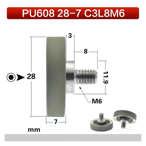 Solid PU Polyurethane Roller Bearing With External M8 M6 Thread And Soft Rubber Coating For Skateboards Doors And Industrial Motor Conveyor Wheels Hella Durable With Super Smooth Rolling Experience Everyday