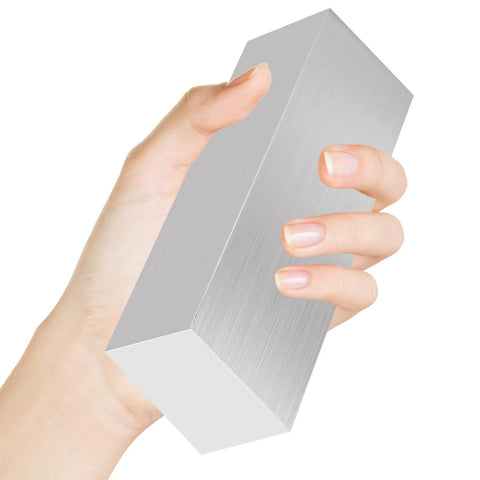 Hand-held aluminum flat bar, 2 x 4 x 8 in, brushed silver, 6061 alloy block