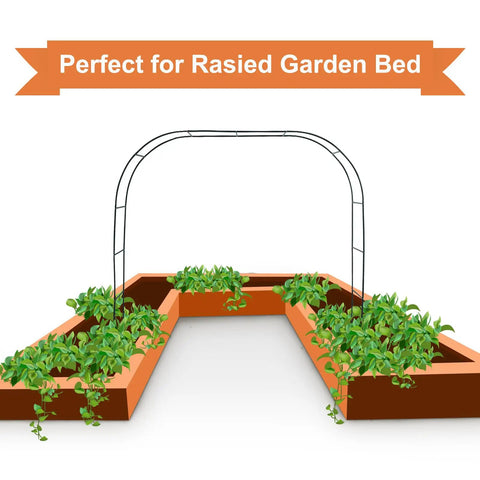 Garden Arch Arbors For Outdoor Climbing Plants Black Metal Trellis Arch Kit over raised bed gardens with climbing plants.