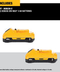 20V Max Battery Pack 3.0Ah, 2-Pack With LED Fuel Gauge, No Memory, Low Self-Discharge, Long Run Time, Lightweight, Model DCB230-2