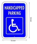 Heavy Duty Aluminum Handicap Parking Sign Ada Compliant Reflective Metal Plaque 12x18 inches with wheelchair symbol.