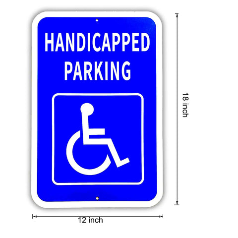 Heavy Duty Aluminum Handicap Parking Sign Ada Compliant Reflective Metal Plaque 12x18 inches with wheelchair symbol.