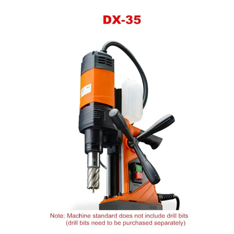 Get The(dx35 Magnetic Core Drill With 1500W Power For Super Fast Annular Cutter Holes On Metal. A close-up view of the DX-35 electric drill with a strong magnetic base.