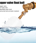 Front view of Half Inch Brass Float Valve with adjustable arm for auto fill water tanks, livestock troughs, ponds, and pools, 60 PSI