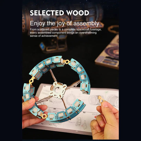 Interstellar Space Station 3D Wooden Puzzle Kit With Lights And Music, 511-Piece DIY Mechanical Model for adults