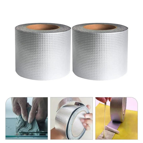 2 Pack Butyl Rubber Aluminum Foil Sealant Tape 5cm By 5m Weatherproof Waterproof Leak Repair for Roof Leaks, Pipe Cracks, Window Gaps