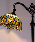 Stained Glass Tiffany Floor Lamp With Amber Dragonfly Shade Arching Gooseneck Adjustable Reading Light 66 Inch Tall Bronze Base UL