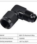6AN Female To 6AN Male Flare Swivel Fitting Adapter Aluminum Black Anodized 37 Degree AN Thread 9/16-18 UNF High Pressure Up To 1500 PSI For Automotive And Racing And Performance Fuel Lines, black aluminum elbow