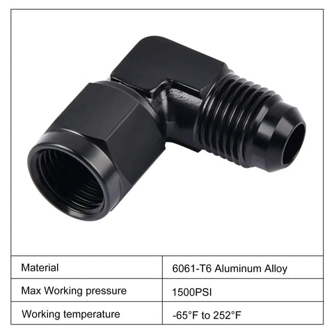 6AN Female To 6AN Male Flare Swivel Fitting Adapter Aluminum Black Anodized 37 Degree AN Thread 9/16-18 UNF High Pressure Up To 1500 PSI For Automotive And Racing And Performance Fuel Lines, black aluminum elbow