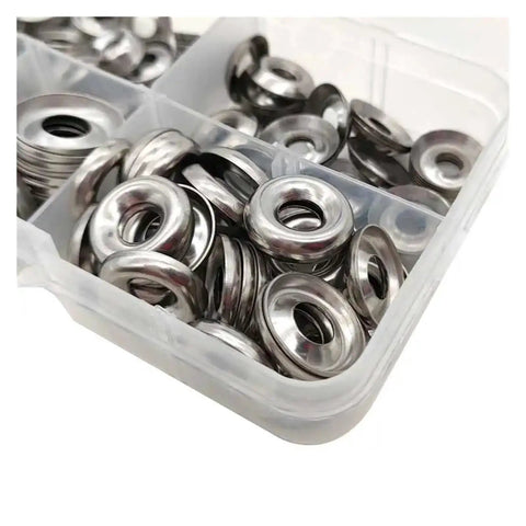 180 Piece 304 Stainless Steel Countersunk Finishing Cup Washer Set For DIY Pros And Gearheads Conical Gasket Shims Sizes 6, 8, 10 And 12 Silver Finish Hardware Essentials Kit in storage box