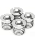 5 Pack Premium Stainless Steel Flanged Spring Ball Plungers Press Fit Bead Lock Screws M16 Threaded Hardware in shiny finish.