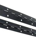 Two Pack Six By One Inch Black Stainless Steel Piano Hinges With Screws for doors, cabinets, tool boxes, and wooden boxes.