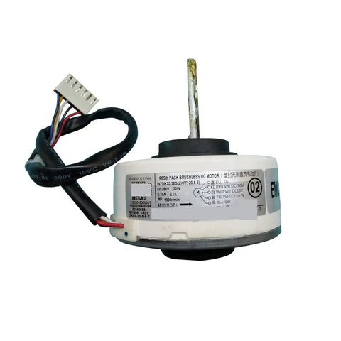 DC Brushless Air Conditioning Motor For Inverter AC Units 20W Fan Motor With WZDK20-38G And ZKFP-20-8-6 Codes shown from side angle