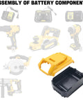 Heavy Duty Rock Solid Battery Case Shell Replacement For 18V And 20V Cordless Power Tool Batteries DCB200 DCB201 DCB203 DCB204 DCB205 shown with tools.