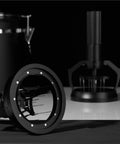 Close-up of 58mm Electric Espresso Stirrer And Wdt Tool With Fine Needles for smashing coffee clumps on a black background.
