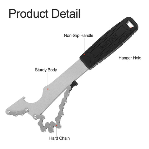 Bike Cassette Removal Tool Pro Grade Sprocket Remover Wrench with Long Handle, non-slip grip, sturdy body, heat-treated steel.