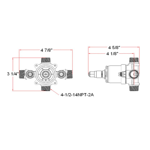 Technical diagram of Rough-In Pressure Balanced Shower Valve Model 524744, dimensions shown for plumbing installation.