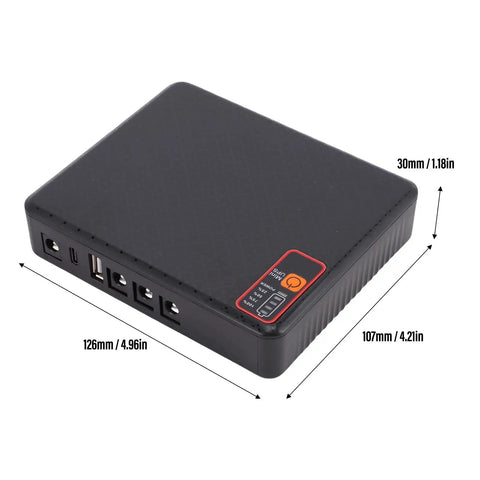 Straight Up Reliable Compact Us Plug Ups Battery Backup For Routers And Modems Delivers 12000Mah Reserve Power, black box design with ports.
