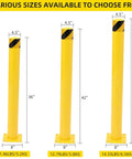 Heavy Duty 4 Pack Safety Bollards 36 Inch Height 4.5 Inch Steel Pipe Posts with anchor bolts showing various height options.