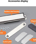 Push To Open Magnetic Cabinet Latch Kit 2 Pack with stainless steel, screws, suction plate, and baffle