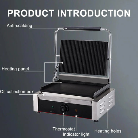 Top Rated Kuybtu Electric Grill 1800W 3600W Panini Maker Stainless Steel Temp Control single double press with heating panel.