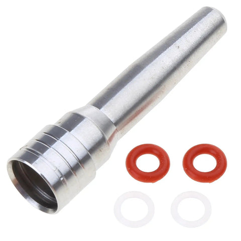 Stainless Steel Milk Frothing Nozzle Rod Tip For Espresso Machines Barista Grade Accessory For Smooth Velvety Foam Built For Home And Commercial Use Durable Stainless Construction Fits EC685 And Similar Models. Stainless steel nozzle tip with red and white O-rings