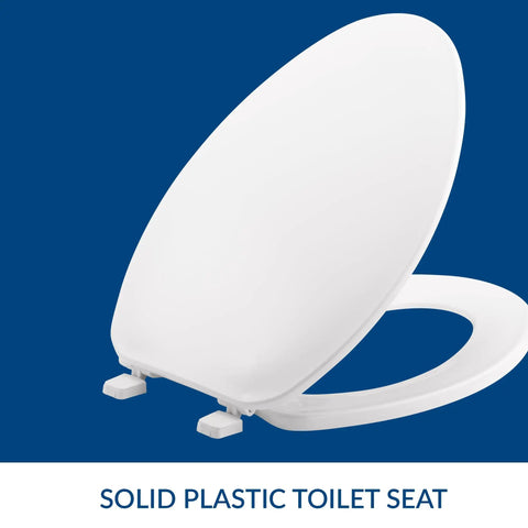 Durable Plastic Elongated Toilet Seat With Slick Top Mount Quick Install Hinges For No Sweat Bathroom Refresh In Crisp White Finish And Smooth Contours That Deliver Rock Solid Quality And Everyday Ease