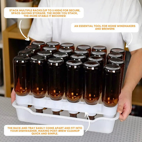 Top Shelf Bottle Drying Rack And Tray Bundle For Homebrewers Holds Sixty Vessels Stackable Dishwasher Safe Stand Keeps Glassware Pristine And Ready For The Next Batch No Sweat Setup