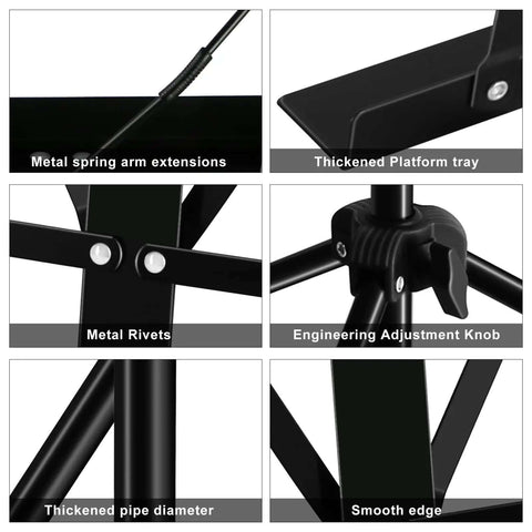 Close-up details of Portable Foldable Music Stand For Piano And Violin, showing metal parts, engineering knob, and thickened tray.