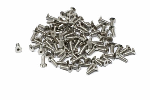 Pile of 100 Pcs M2.5 x 8mm Stainless Steel 304 Hex Socket Flat Head Cap Screws Kit for electronics and machinery projects