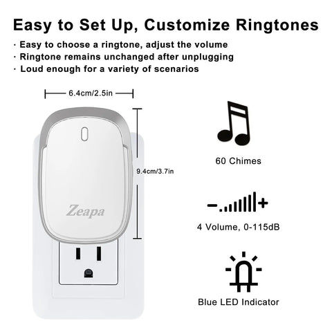 Ultra Long Range Doorbell Kit With 1300 Feet Of Wireless Range, Plug In Or Battery Powered device showing 60 chimes