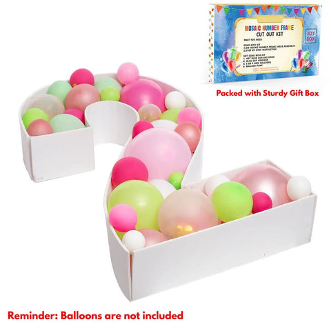 Mosaic Balloon Frame Number 2 Pre Cut Large Foam Board Sign packed with balloons and gift box for birthday decor.