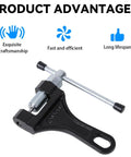 Heavy Duty Chain Breaker Tool For 420 428 520 525 528 530 Chains Universal Motorcycle Dirt Bike ATV Quad Go Kart Bicycle Scooter Chain Splitter Kit For Quick Maintenance shown with product advantages.