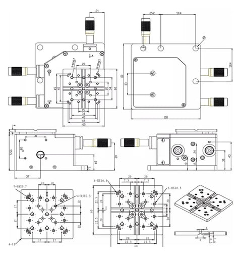 Pro Level Precision Rotary Tilt Table Heavy Duty Aluminum Alloy Angle Platform technical drawing with dimensions and labeling.