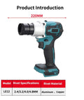 Brushless Riveting Gun Electric Rivet Nut Tool Kit with Automatic Riveter Heads M6 M8 M10 set, model LE12, 220mm tool view.