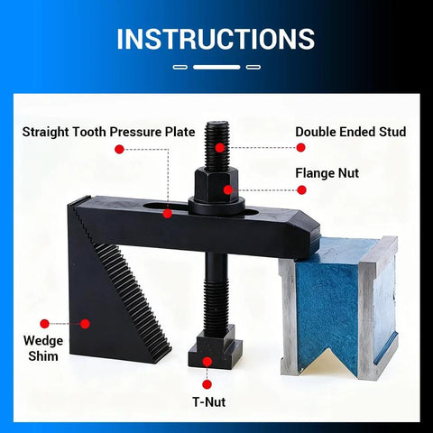 MOUMOUTEN double-ended M10x120mm threaded stud clamp with black oxide finish, T-nut and wedge shim