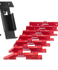 7 Piece Aluminum 3D Setup Block Kit With 4 Ways To Measure Per Block Router And Table Saw Gauge Blocks Height Gauge For Router Bits Includes Powder Coated Rack It Wall Mount Usa Made, red blocks and black rack