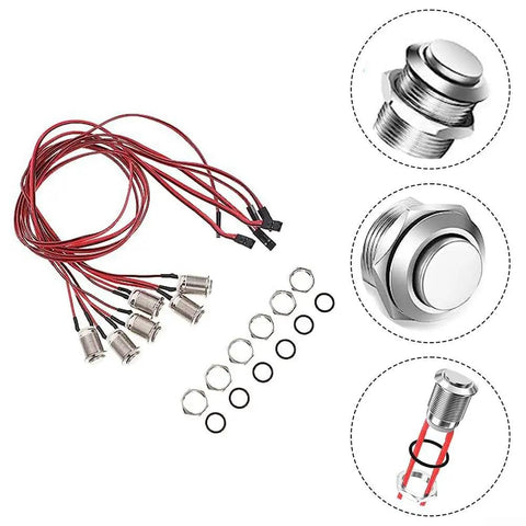 Momentary 12V Push Button Switch 12mm Waterproof Metal 2P Pre-Wired For Auto Marine Industrial Control Panels Silver, Space Saving Design, Easy Install, Returns To Off On Release., 6 pre-wired switches with mounting rings and wire leads