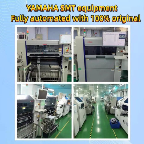 Yamaha SMT equipment in factory setting, automated machines for electronic assembly, green floor and industrial environment