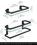 Dimensions of Tempered Glass Floating Bathroom Shelf With Bar, Rectangular Wall Mounted Aluminum Rustproof Black Finish
