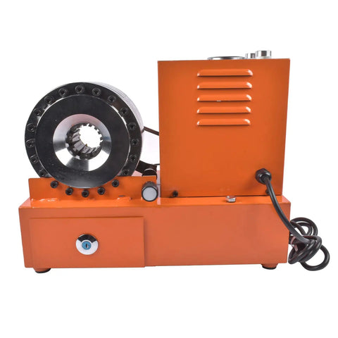 Heavy Duty Electric Hydraulic Hose Crimper 110V Portable Pipe Press Machine, orange design with quick change die holder.