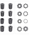 Eight precision dies for Heavy Duty Hydraulic Hose Crimping Tool Kit, showcasing various sizes and configurations for automotive repairs.
