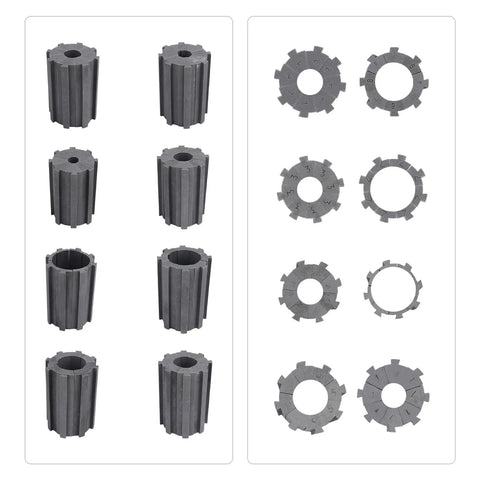 Eight precision dies for Heavy Duty Hydraulic Hose Crimping Tool Kit, showcasing various sizes and configurations for automotive repairs.